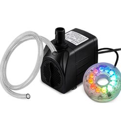 PULACO 10Watt 160GPH Submersible Fountain Pump with Automatic Color Changing LED Light and flow regulator for Water Feature, Outdoor Pond, Aquarium fi