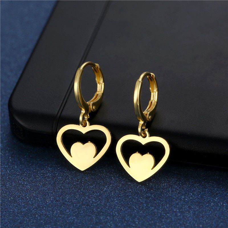 "Simple Stainless Steel Hollow Heart Metal Earrings for Women, 55EGL1134
 
 