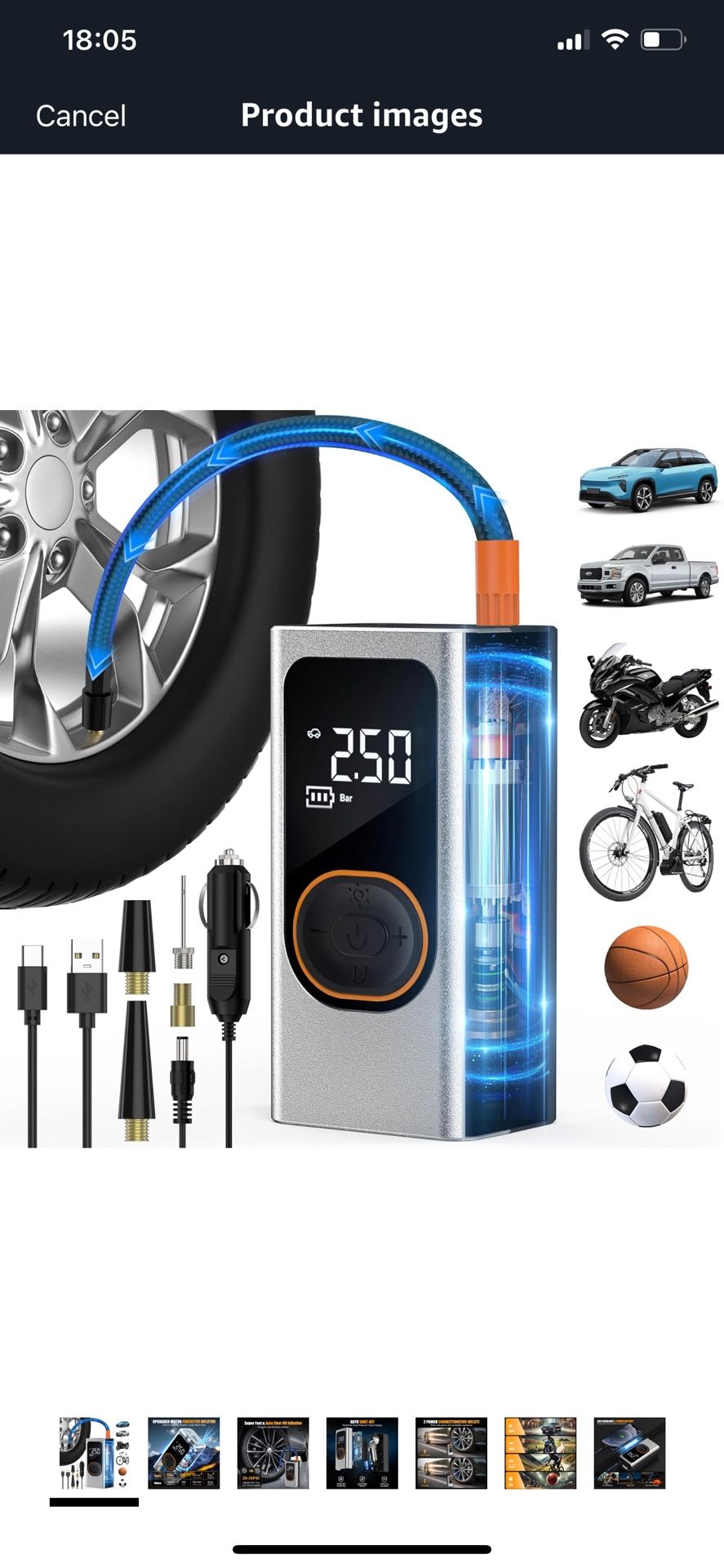 Tire Inflator Portable Air Compressor, 2X Faster Portable Air Compressor with 4000mAh Battery, 150PSI Cordless Air Pump for Car, Motorcycle, Bicycle a