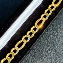 New 18k yellow gold 1.04CTW natural diamond Figaro fashion bracelet 8” 15.7mm