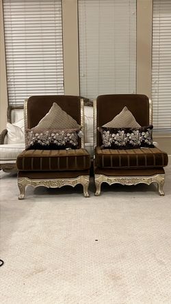Brown silk chairs from Italy condition beautiful with throw pillows
