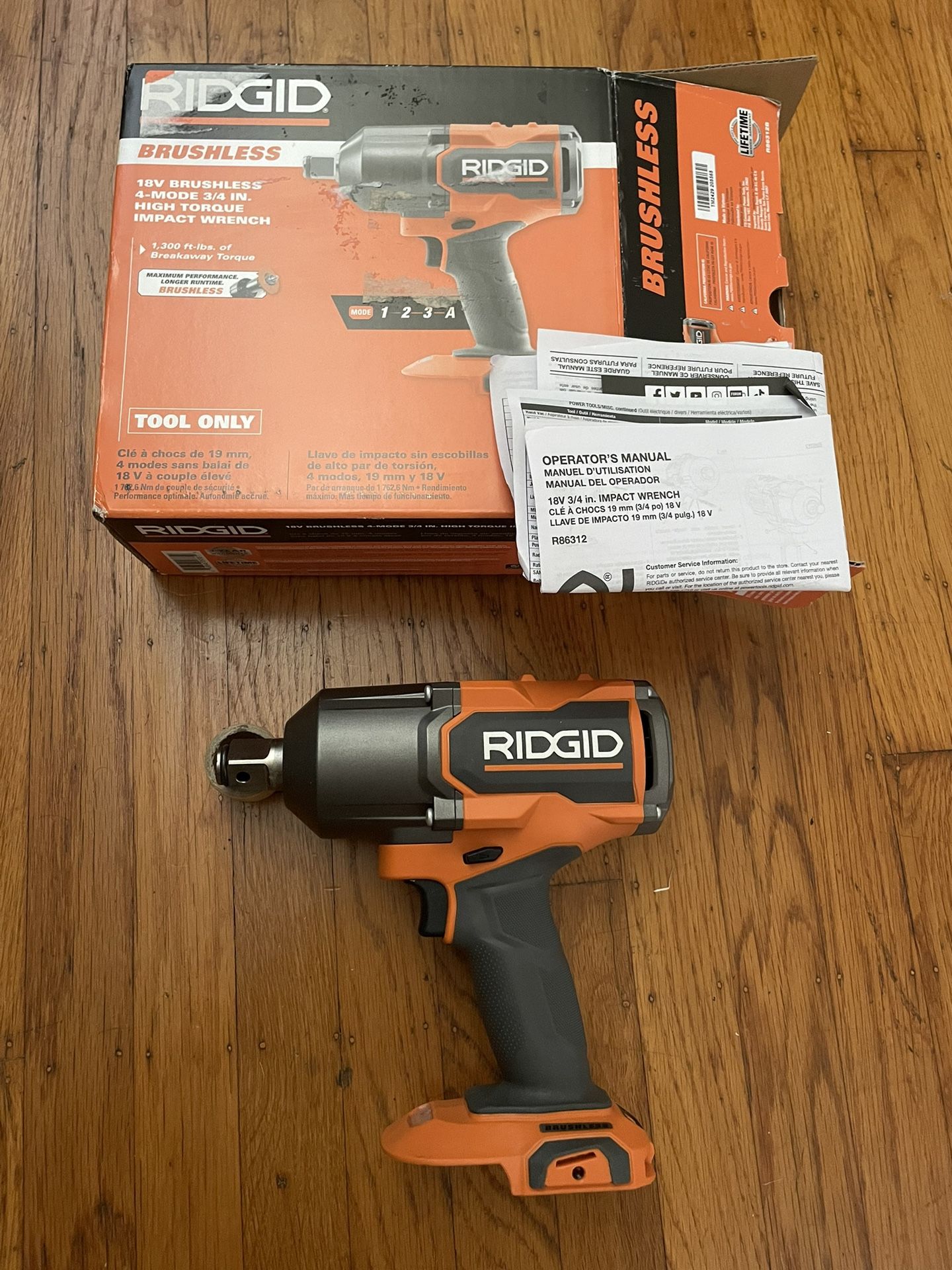 Ridgid 18V BRUSHLESS 4-MODE 3/4 IN HIGH TORQUE IMPACT WRENCH Brand New
