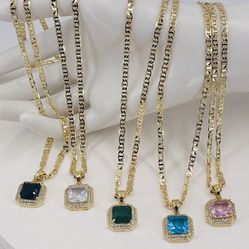 Collar colgante cristal del mes oró laminado/Crystal pendant necklace of the month  gold plated $15 EACH