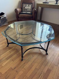$250 OBOBlack Metal W/ Clear Glass Table In Great Condition Pick Up Location Is In Torrance. Click On Photos To Enlarge. Dimensions:  42.5 x 39 x 15.5