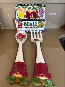 Ceramic Hand Painted Fork ,Spoon mail 1979 Vintage