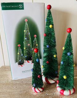 Department 56 Village Accessories Peppermint Trees Set of 3 Christmas Holiday