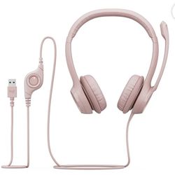 Logitech H390 Wired USB Headset, Stereo Headphones with Noise-Cancelling Microphone, USB, In-Line Controls, PC/Mac/ Laptop, Rose