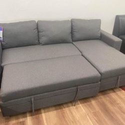 New Gray Sectional With Pull Out Bed Sofa Couch With Storage 