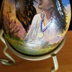 Beautiful ostrich egg hand painted in oil paint