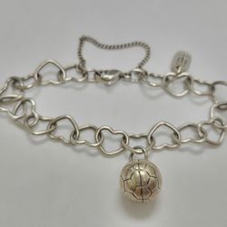 James Avery Silver Connected Hearts Bracelet size S with 3D Soccer Ball Charm
