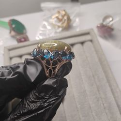 Labradorite And Sapphire Mm. 925 Silver Ring