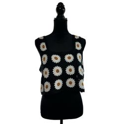 Y2K Black Sunflower Crotched Tank Top Size X-Large Women's New No Tags