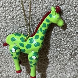 Wooden Green Giraffe Christmas Ornament