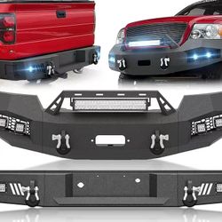 for F150 Front & Rear Bumpers Compatible with 2004 2005 2006 2007 2008 Ford F-150 F 150 with Winch Plate, LED Lights, D-rings, License Plate Holes & L