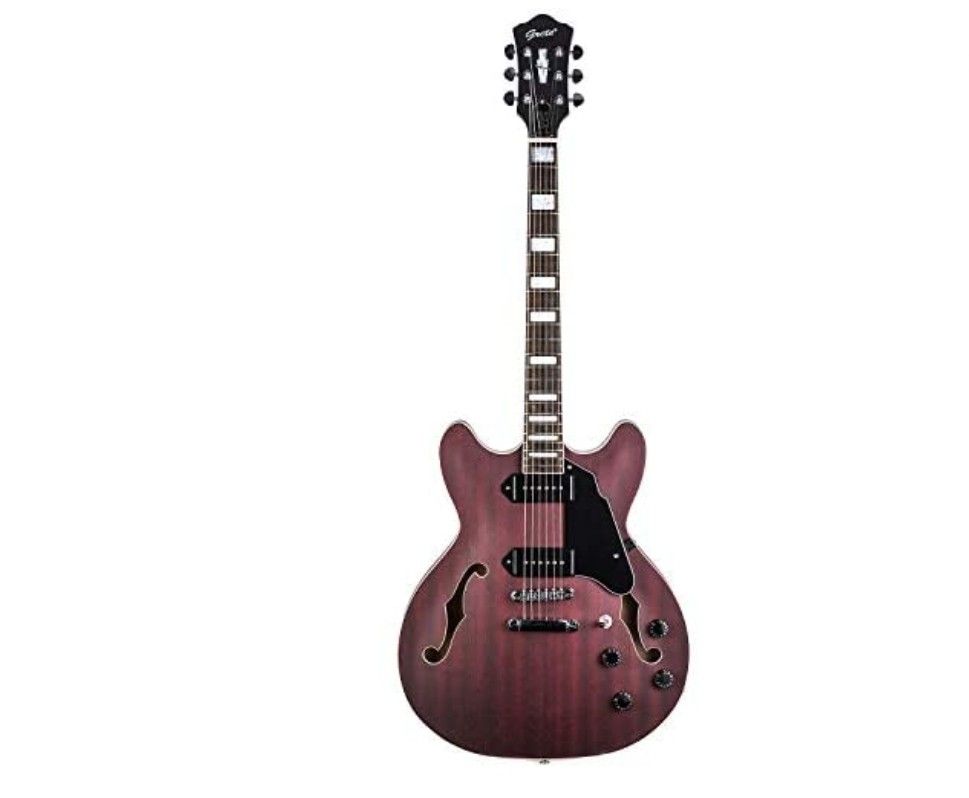 Grote 335 Style Jazz Electric Guitar Flame Maple top Semi-Hollow Body Matte Finished P90 Pickups