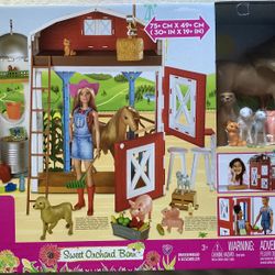 New Barbie Sweet Orchard Farm Playset with Barn, 11 Animals, Working Features & 15 Accessories:
