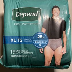 Depend XL Maximum 15 underwear for men  - NEW -SEALED - 2 packages for $15