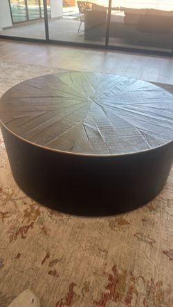 Modern Round Coffee Table – Dark Wood Finish