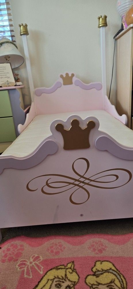 Princess Bed With Mattress, Dresser, Bench