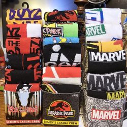 6 Packs Of BOYZ N THE HOOD / JURASSIC PARK/ MARVEL  SOCKS 