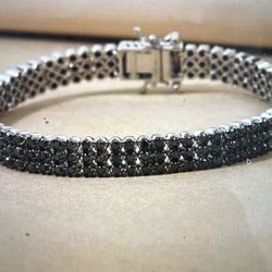 Black Diamond Bracelet 5ct Set In Silver Over Rhodium 