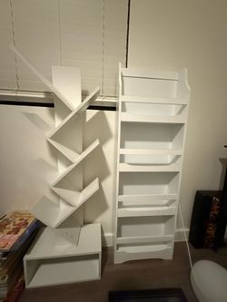 White book shelves