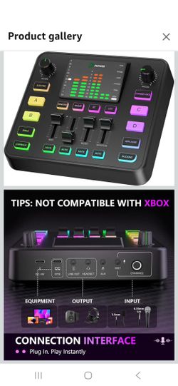 Pupgsis Gaming Audio Mixer, Usb Audio Interface for pc,1/4 xlr interface，Sound Board With voice changer, Pro-Preamp, Noise Cancellation, RGB