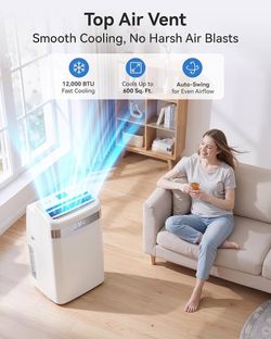 New 12000 BTU Portable Air Conditioner, 4-in-1 AC Unit for 600 Sq. Ft with Cooling, Dehumidifier, Fan & Sleep Mode, for Bedroom & Office, Ultra-Quiet 