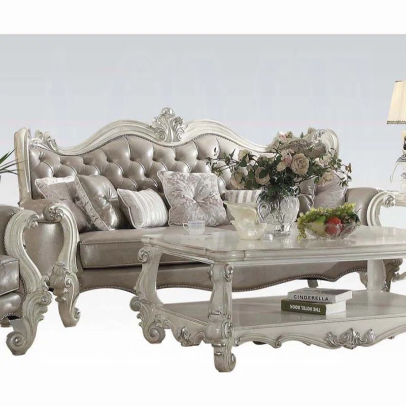 Versailles Sofa with 5 Pillows in Vintage Gray and Bone White