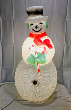 Vintage Union Products 40" Lighted Snowman Candy Cane Blow Mold Decoration