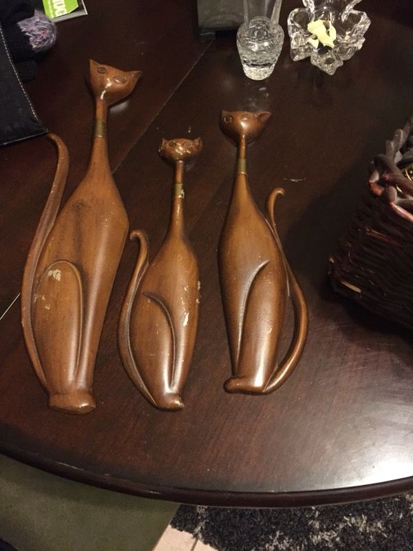 Set 3 Vintage Sexton Metal Siamese Cat Plaques Mid Century Modern Retro Art