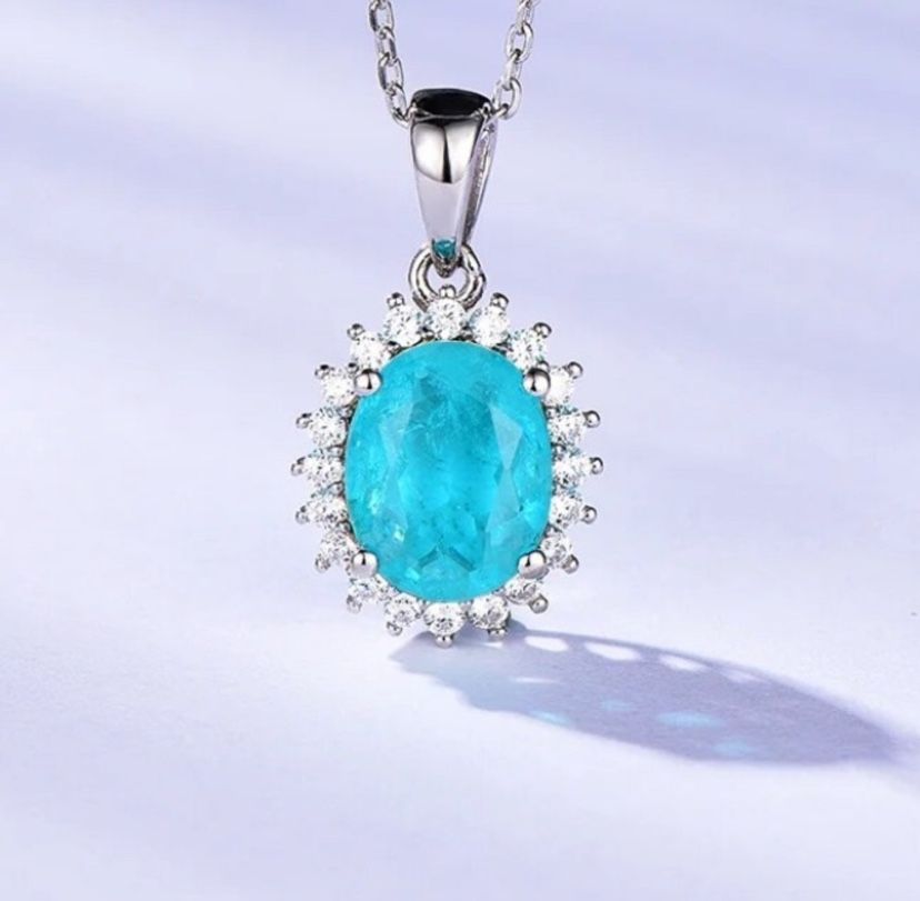 Paraiba Tourmaline Pendant Necklace 925