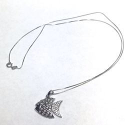 CUSTOM 14k White Gold 4 g fish pendant 18-inch diamond stud necklace .22 cttw