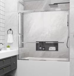 56 - 60 in. W x 58 in. H Double Sliding Framed Tub Door in Chrome