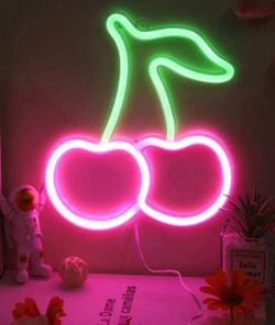 New : 1pc Cherry Shaped LED Neon Light, With Hook For Wall Hanging, USB & Battery Powered, Suitable For Kids Room, Bedroom, Wall, Party, Dorm, Wedding