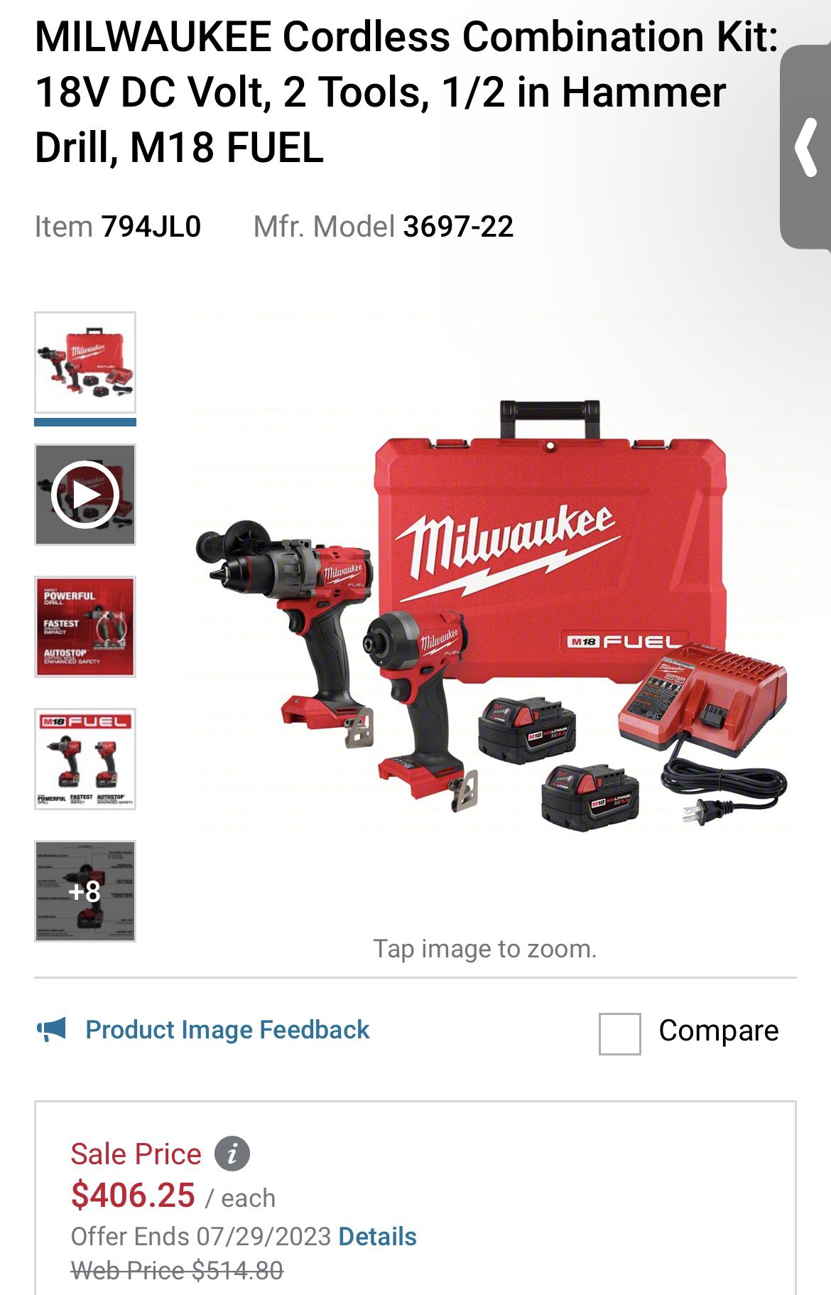 Milwaukee Cordless Combination Kit 2 Tools M18 Fuel