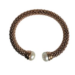 Honora Rose Gold Tone Mesh Pearl Open Cuff Bracelet