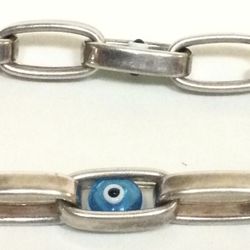 .925 Silver Charm Bracelet Featuring Colorful Evil Eye Beads 