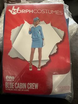fun shack Flight Attendant Costume For Women, Stewardess Costume Women Blue Blazer-style Jacket, Pencil Skirt, Hat, and White Gloves Included, Perfect