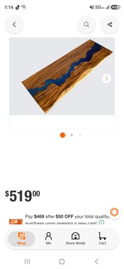 HARDWOOD REFLECTIONS
4 ft. L x 30 in. D UV Finished Saman Solid Wood Butcher Block Desktop Countertop with Live Edge and Blue Epoxy River