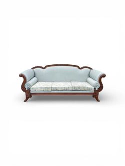 Antique Victorian Rococo Revival Custom Upholstered Parlor Sofa