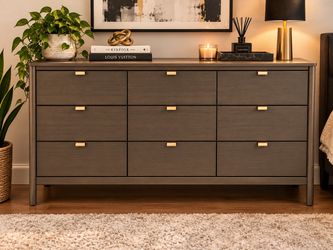 9-Drawer Wide Dresser with leather handles