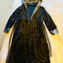 Dark Blue Hooded Plush Robe  - LG / XL