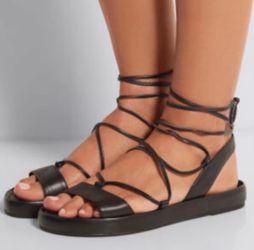DVF Diane Von Furstenberg 'Susie' Black Leather Wrap Gladiator Sandals Size 9
