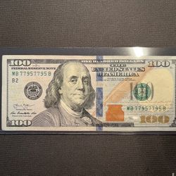 $100 Note With Fancy Numbers 