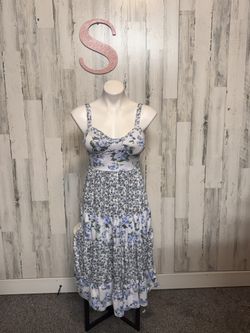 Almost Famous Blue Floral Tiered Midi Dress Women’s Small – Cottagecore Summer Dress NWT
