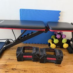 Power blocks dumbbells and Bench