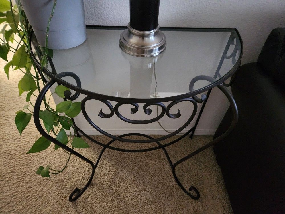Boutique Store Half Moon Console Entryway Table Wrought Iron & Glass