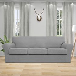 4-Piece Stretch Sofa Cover Set – Light Gray, Pet-Friendly D4
