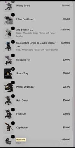 Mockingbird single to double stroller with bassinet and accessories